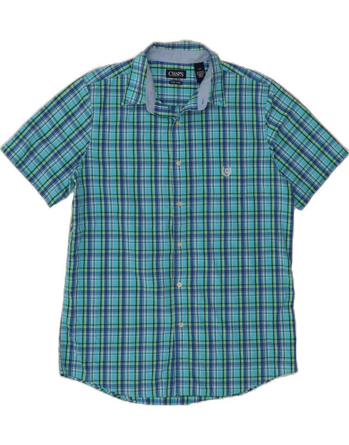 CHAPS Mens Grant Fit Short Sleeve Shirt Large Blue Check Cotton Vintage Chaps and Second-Hand Chaps from Messina Hembry 