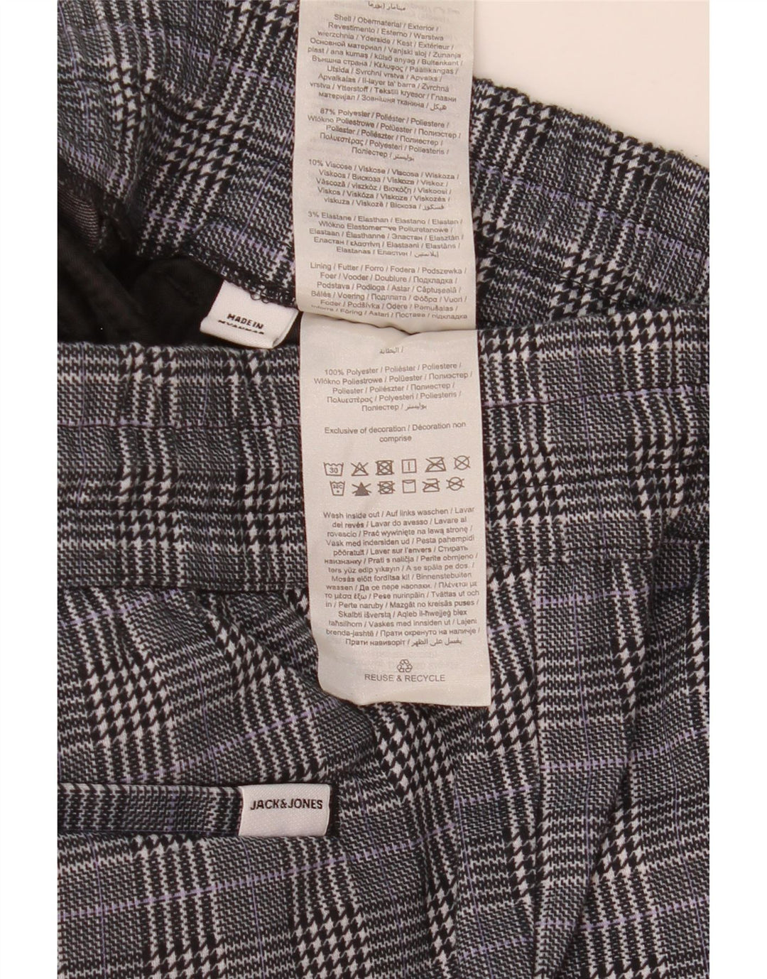 Męskie spodenki chino Jack & Jones, małe W29, szary poliester w kratę