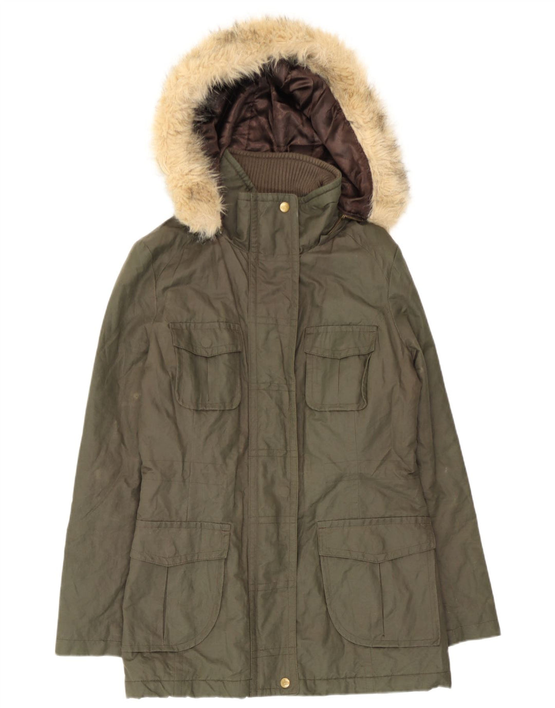 Damska kurtka parka z kapturem Marks & Spencer UK 12, średnia bawełna khaki