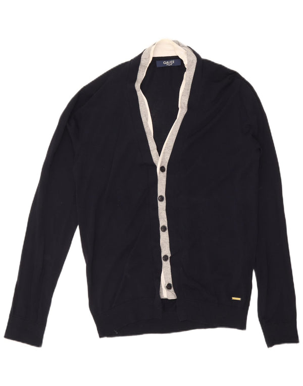 Męski sweter rozpinany Gaudi, duży, granatowy, wiskoza z blokami kolorów