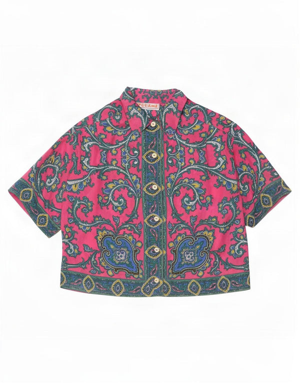 Damska bluzka z krótkim rękawem w stylu vintage, krótka, UK 10, mała, różowa, paisley