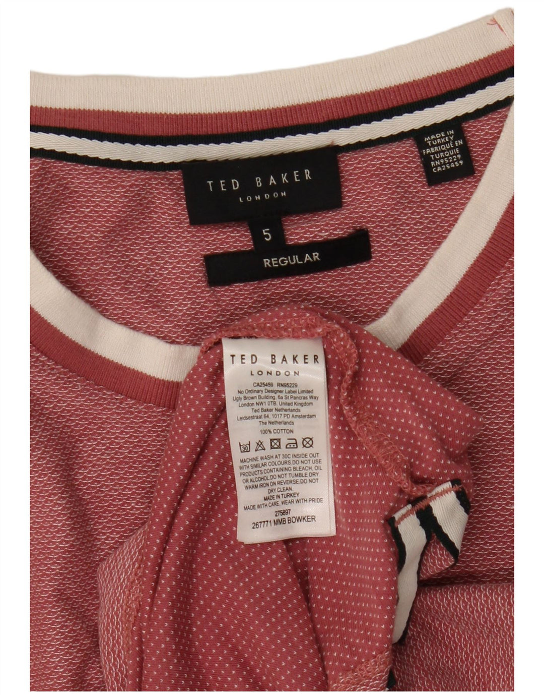 Męska koszulka Ted Baker o regularnym kroju, rozmiar 5 XL, różowa, bawełniana