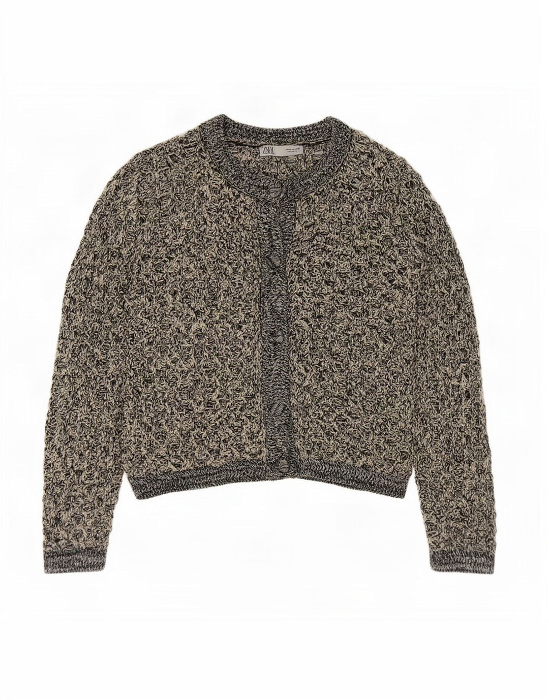 Sweter damski Zara na szydełku, UK 14, średni, czarny, nakrapiany poliester