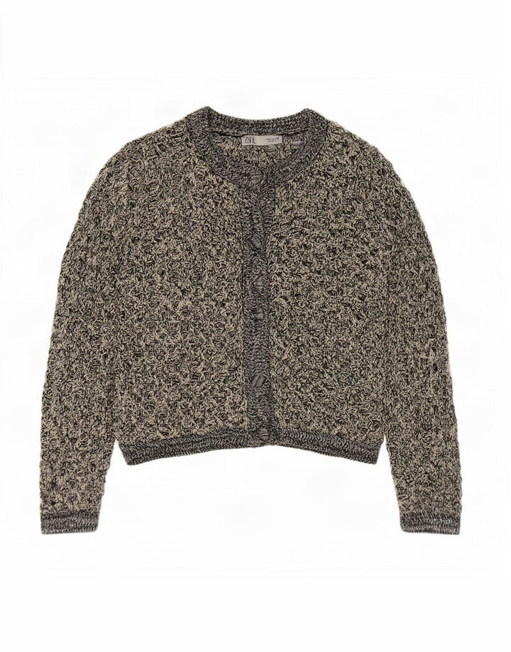 Sweter damski Zara na szydełku, UK 14, średni, czarny, nakrapiany poliester