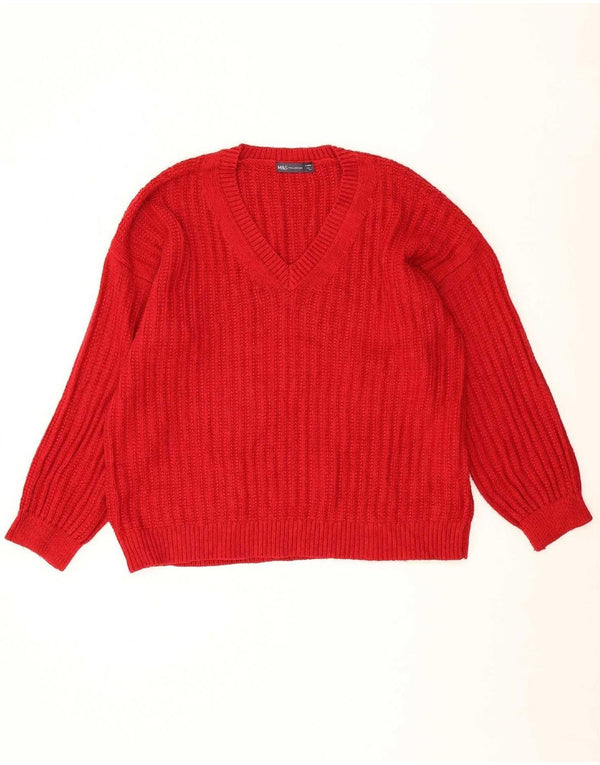Marks & Spencer Damski sweter z dekoltem w kształcie litery V, UK 16, duży, czerwony akryl