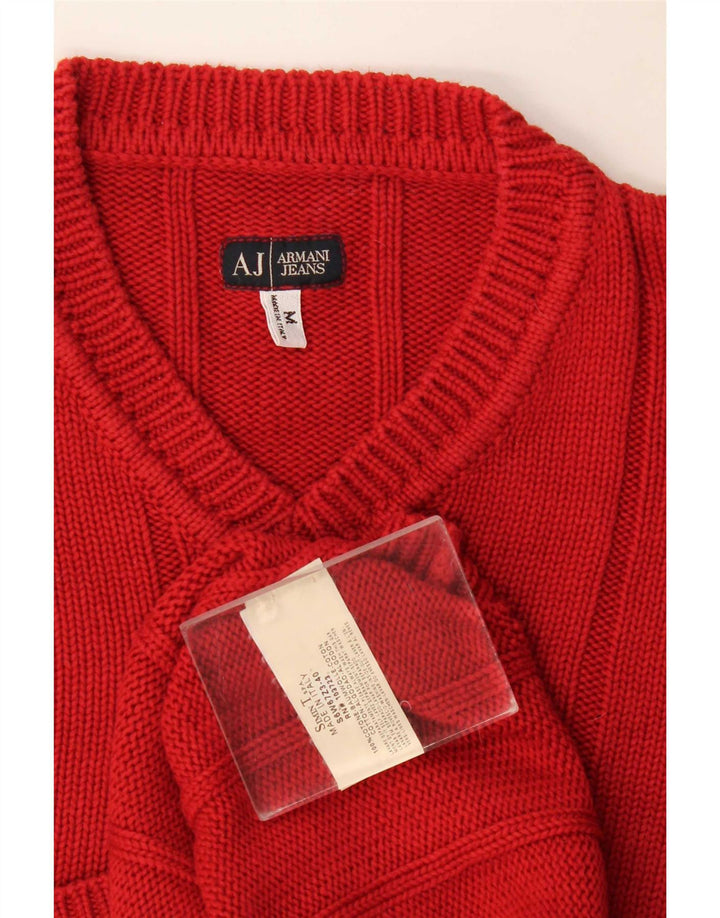 Armani Jeans Męski sweter z dekoltem w kształcie litery V, średnio czerwony, bawełniany