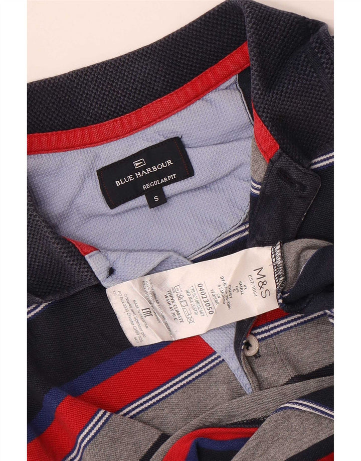 Męska niebieska koszulka polo Marks & Spencer Harbor, małe, wielokolorowe paski