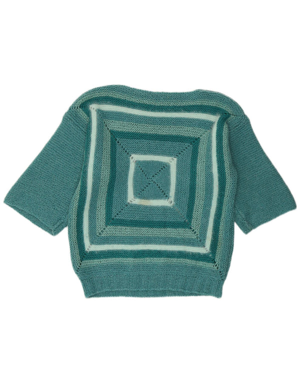 Sweter damski w stylu vintage z dekoltem w łódkę UK 14 Średni zielony geometryczny