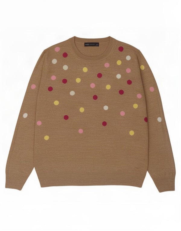 Sweter damski Marks & Spencer z okrągłym dekoltem, UK 14, duży, beżowy w kropki