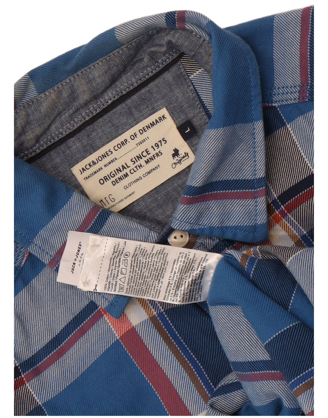 Męska koszula flanelowa Jack & Jones w dużą niebieską kratę, bawełniana
