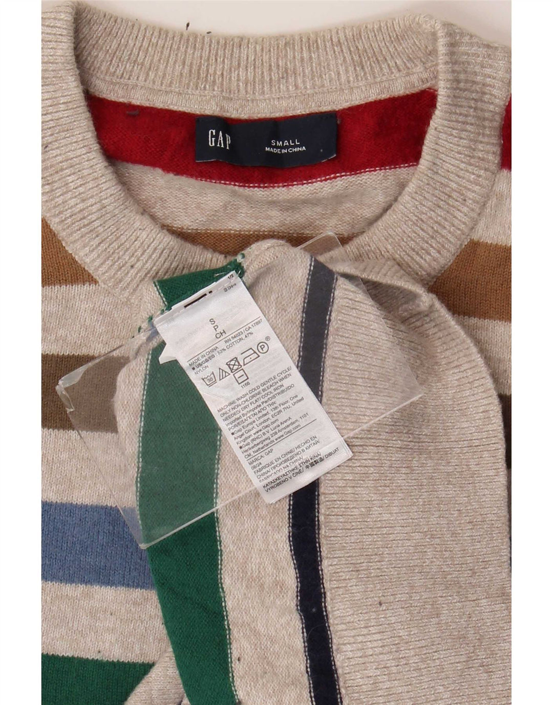 Męski sweter Gap z okrągłym dekoltem, mały, wielokolorowy, bawełniany w paski