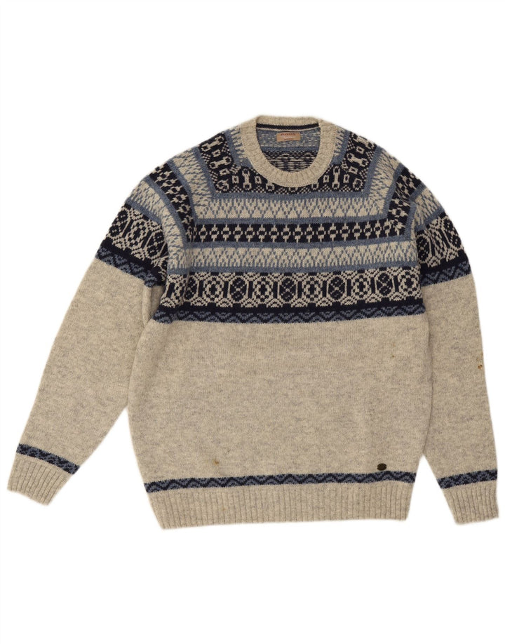Bramante Męski sweter z okrągłym dekoltem IT 50 Średni szary Fair Isle New Wool