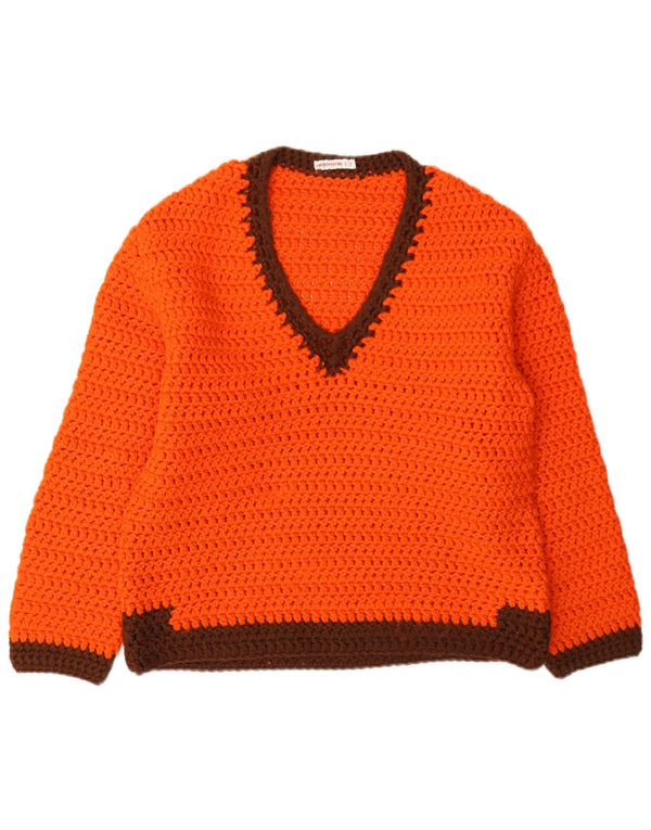 Sweter damski w stylu vintage z dekoltem w kształcie litery V, UK 12, średni pomarańczowy kolor