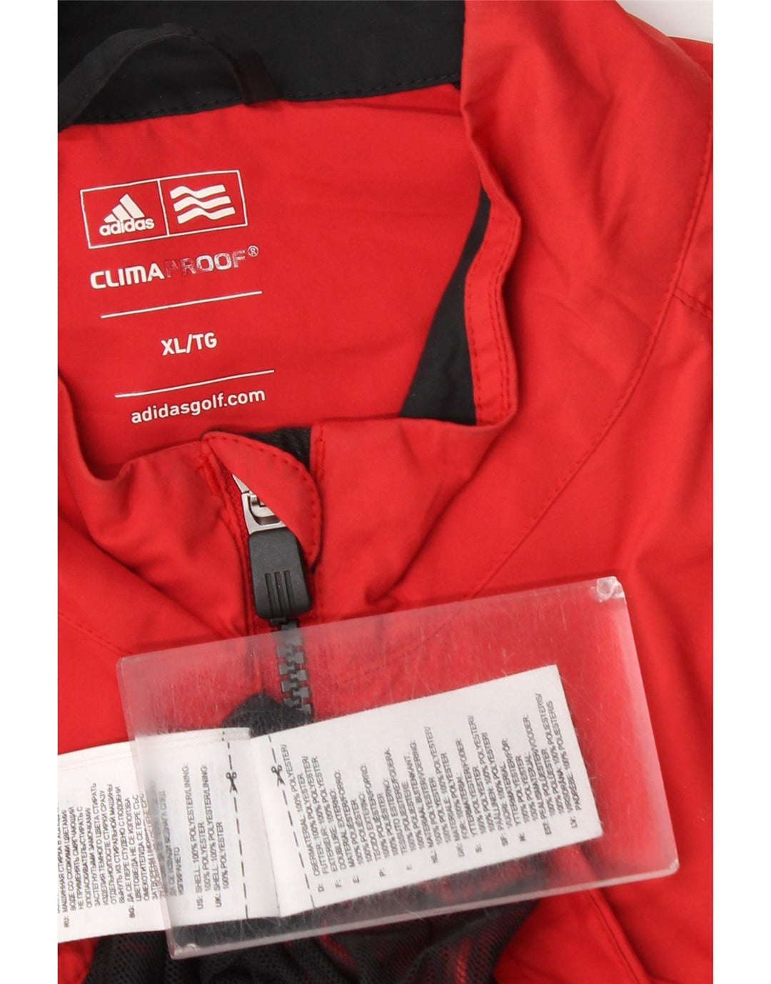 Adidas Męska kurtka przeciwdeszczowa Clima Proof UK 42 XL, czerwony poliester z blokami kolorów