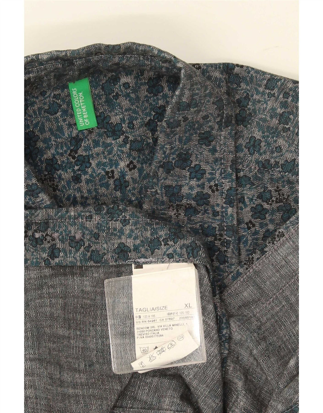Koszula męska Benetton XL, granatowa, bawełniana w kwiaty