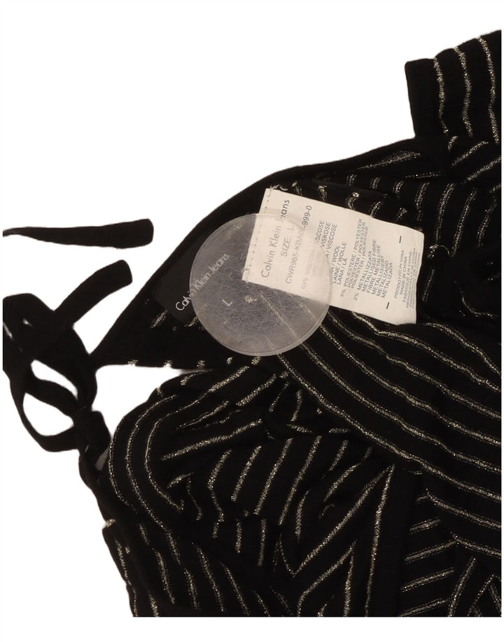 Damska bluzka Calvin Klein Crop Top UK 14, duża, czarna wiskoza w paski