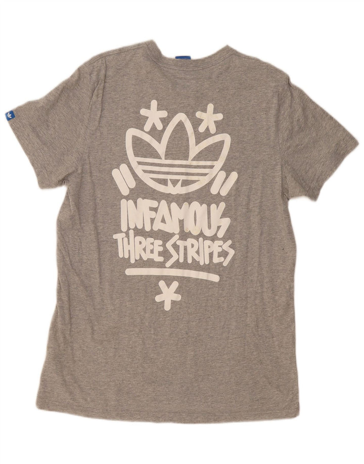 Męski T-shirt z grafiką ADIDAS, duży, szary, bawełniany