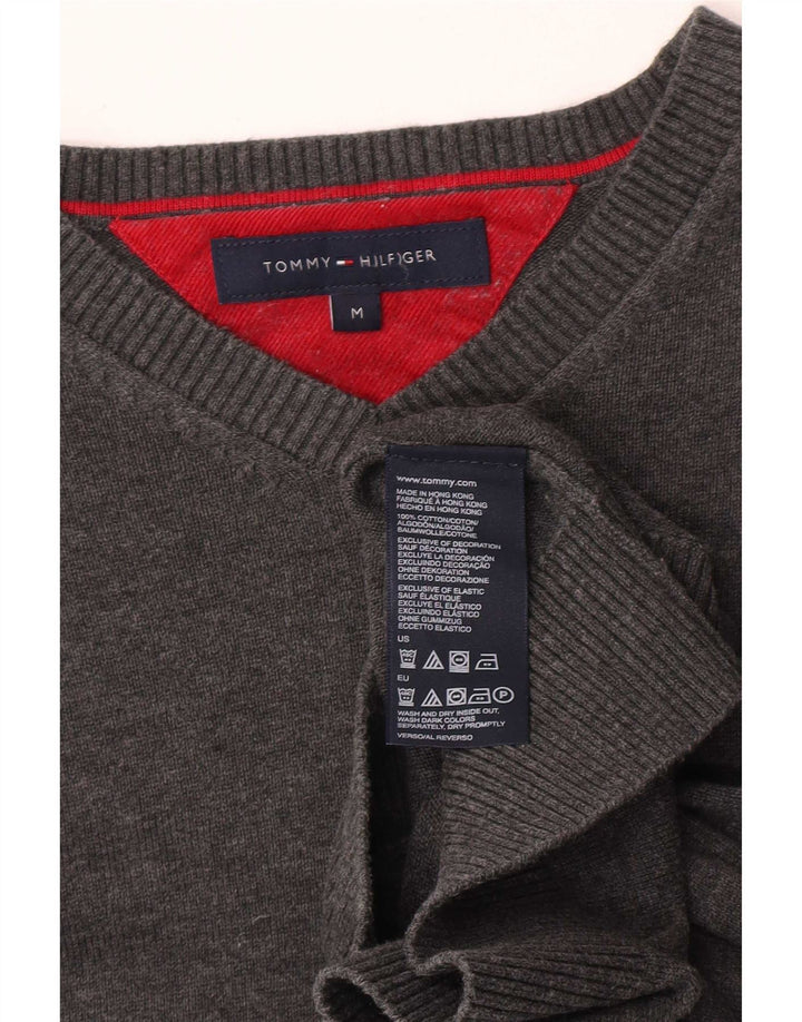 Męski sweter Tommy Hilfiger z dekoltem w kształcie litery V, średnioszary, bawełniany