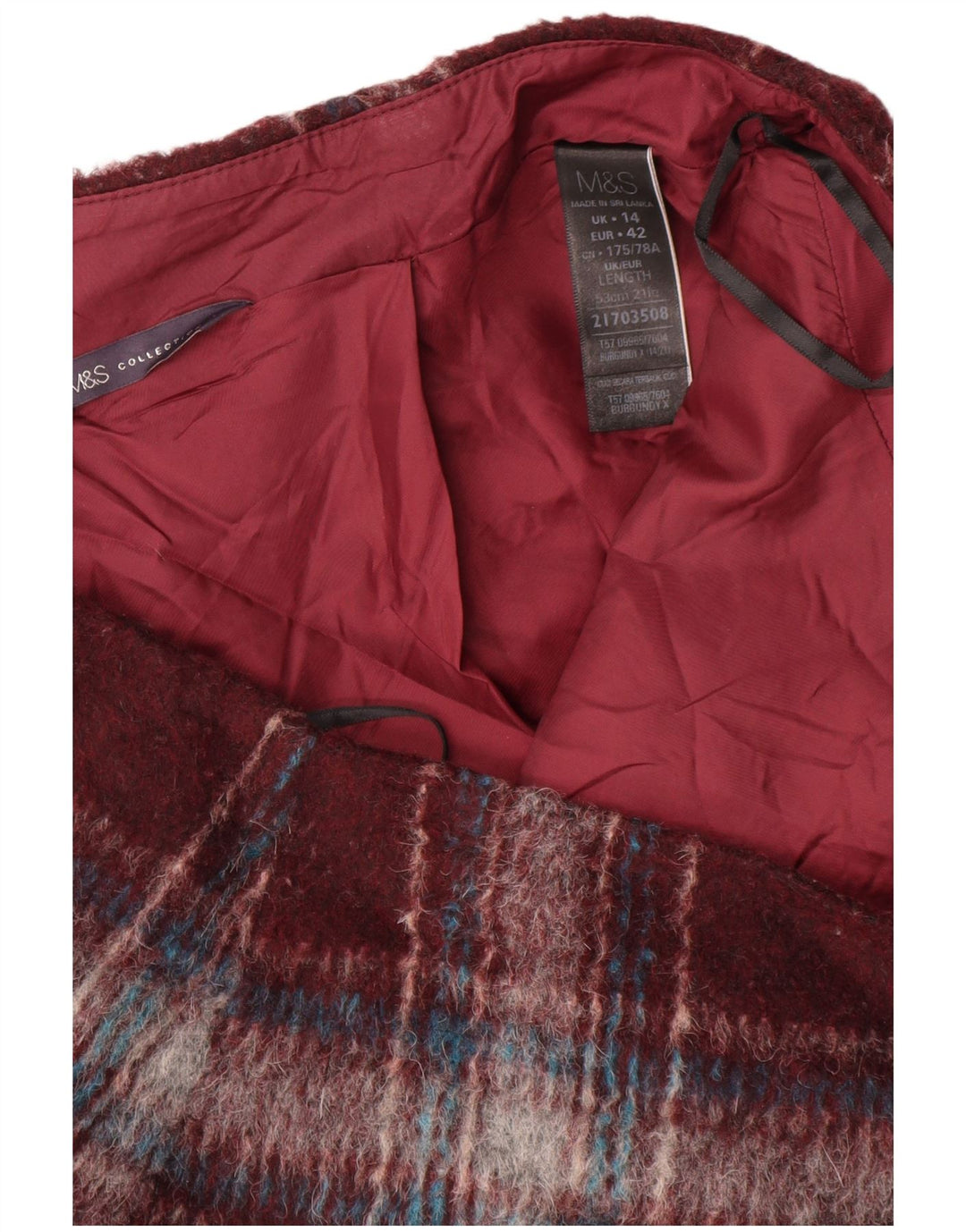 Marks & Spencer Damska spódnica mini UK 14, duża, W34, bordowa, poliester w kratę