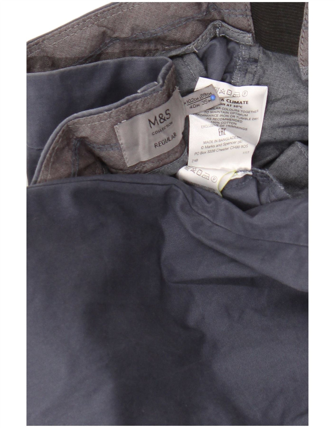 Męskie spodnie typu chino Regular Marks & Spencer W40 L32, niebieska bawełna