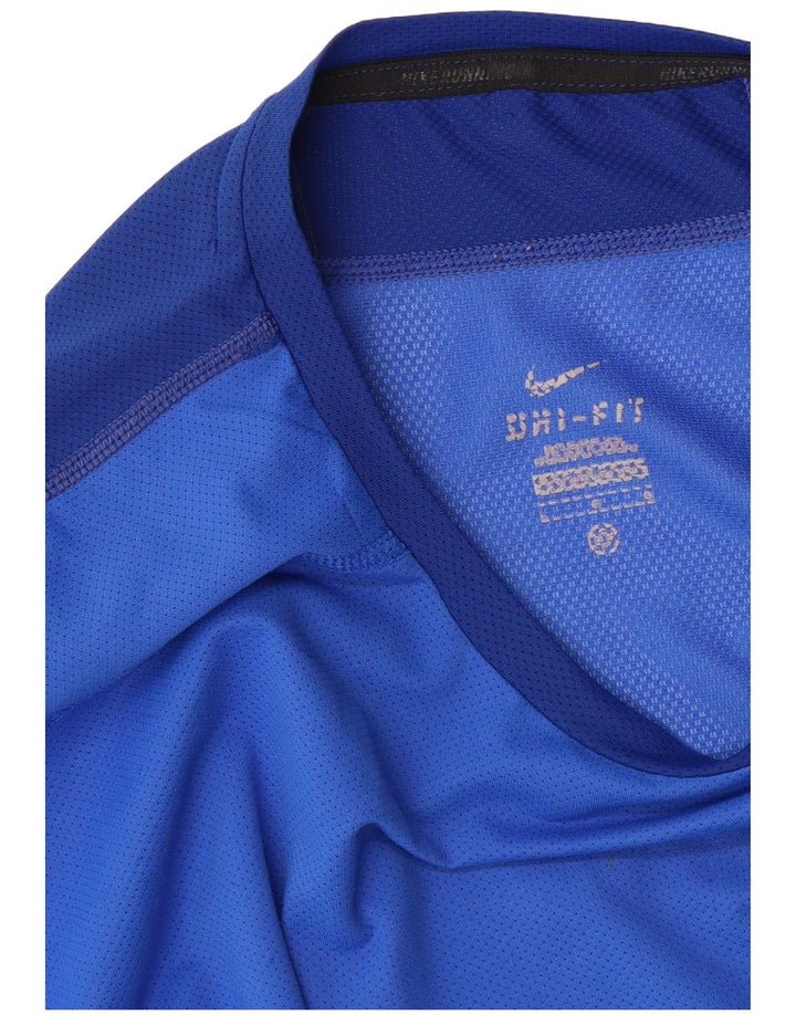 NIKE Mens Dri Fit T-Shirt Top Large Blue Colourblock Polyester