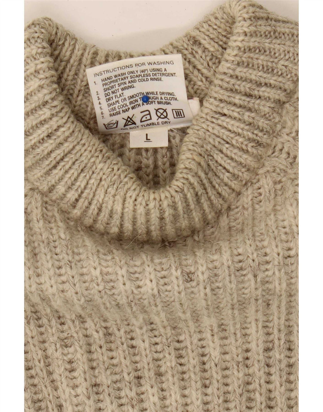 Vintage męski sweter z golfem, duży, beżowy, wełniany blok kolorów