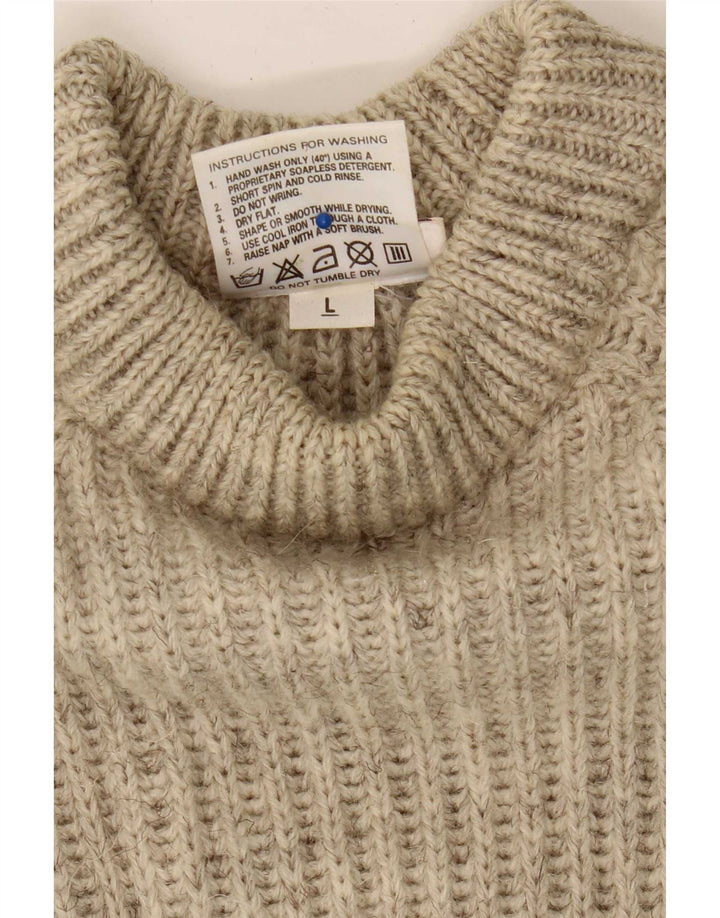 Vintage męski sweter z golfem, duży, beżowy, wełniany blok kolorów