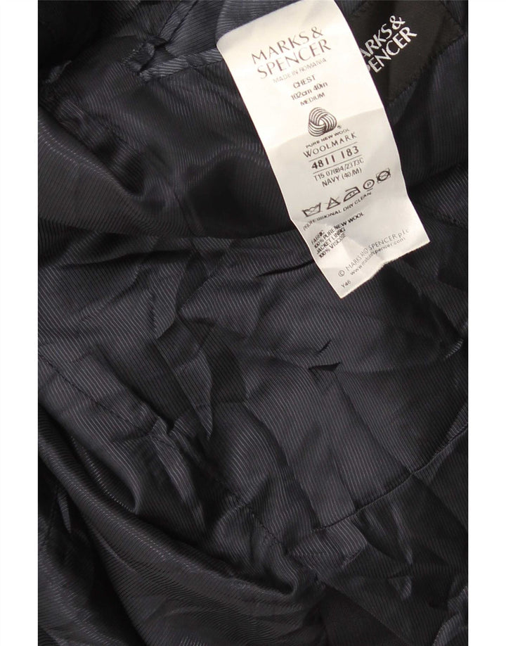 Marks & Spencer Męska marynarka zapinana na 2 guziki UK 40 Średni Granatowy Nowa Wełna