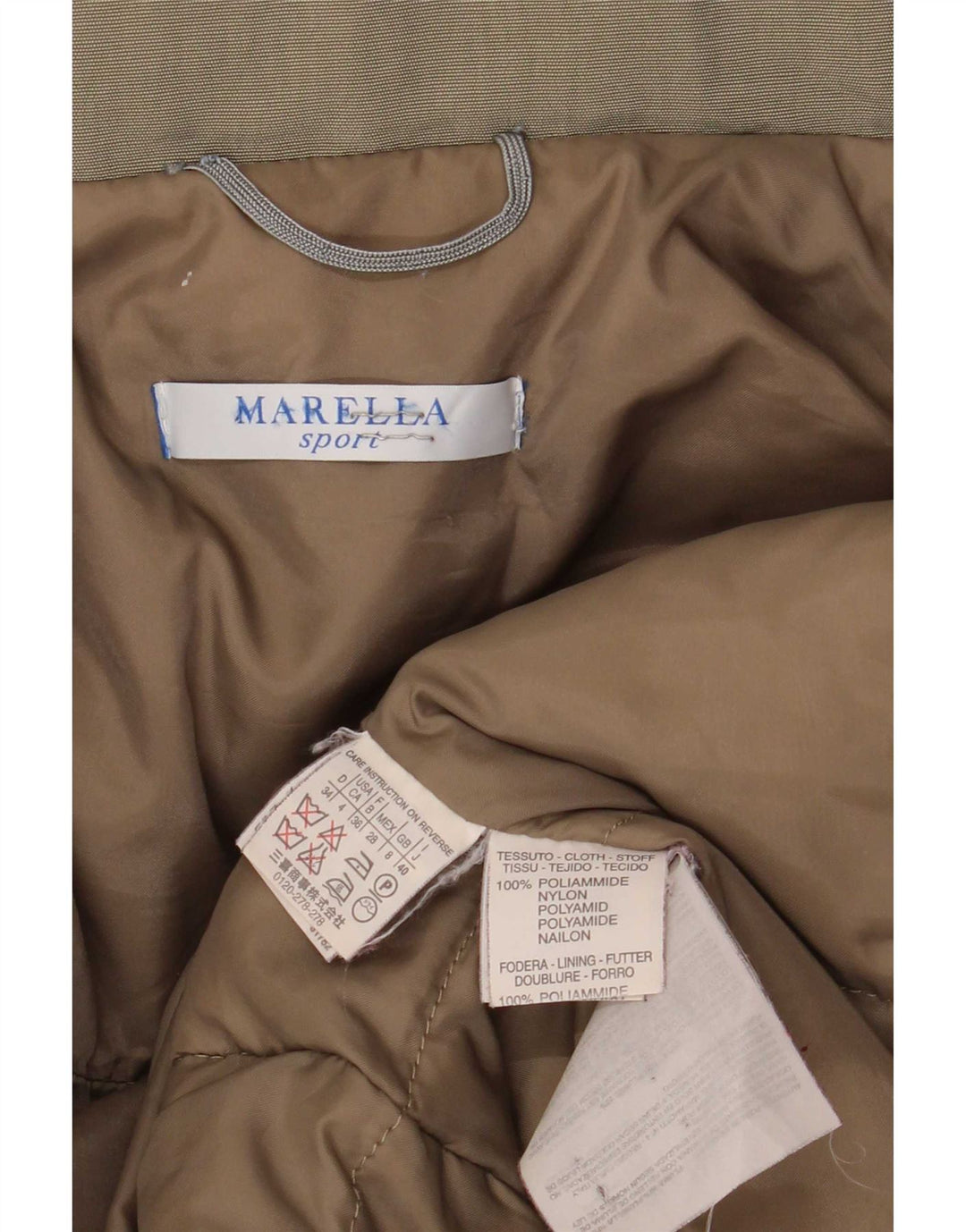 Marella Damski płaszcz z kapturem, oversize, wyściełany UK 8, mały, khaki, poliamid