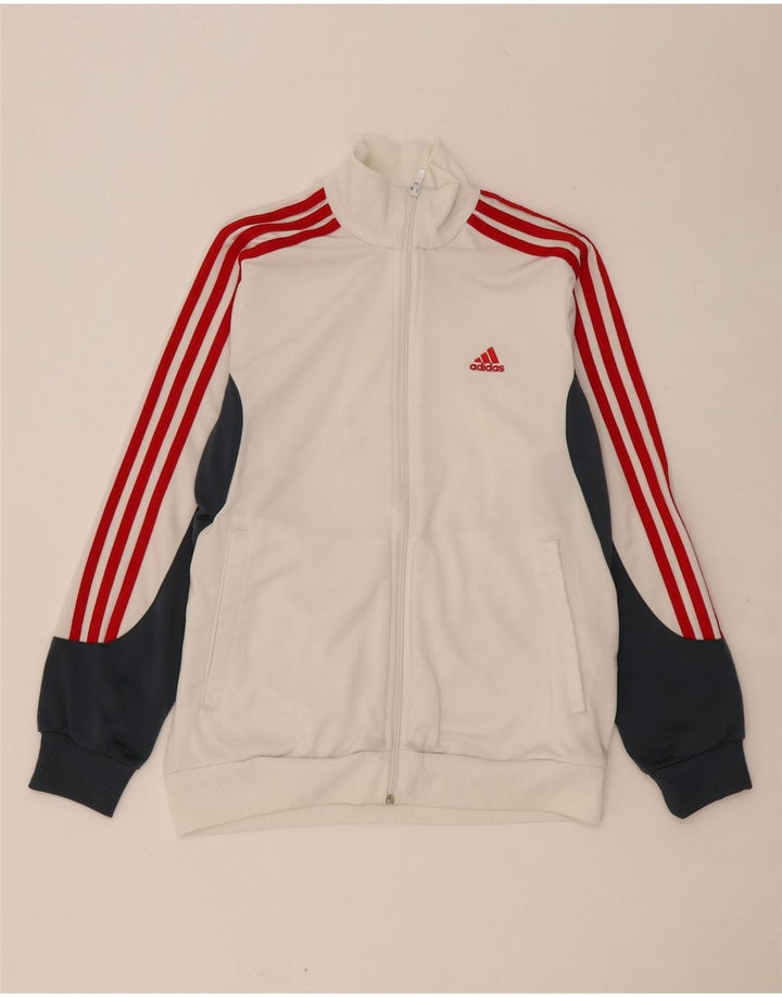 ADIDAS Boys Tracksuit Top Jacket 13-14 Years  White Colourblock Polyester