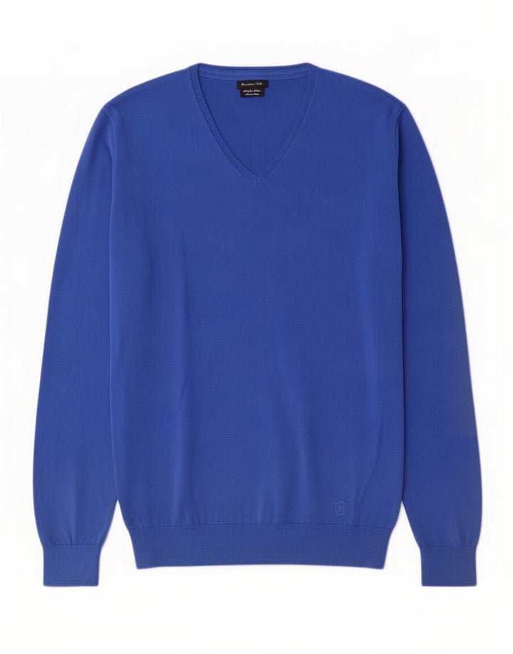 Męski sweter Massimo Dutti z dekoltem w kształcie litery V, duży, niebieski, bawełniany
