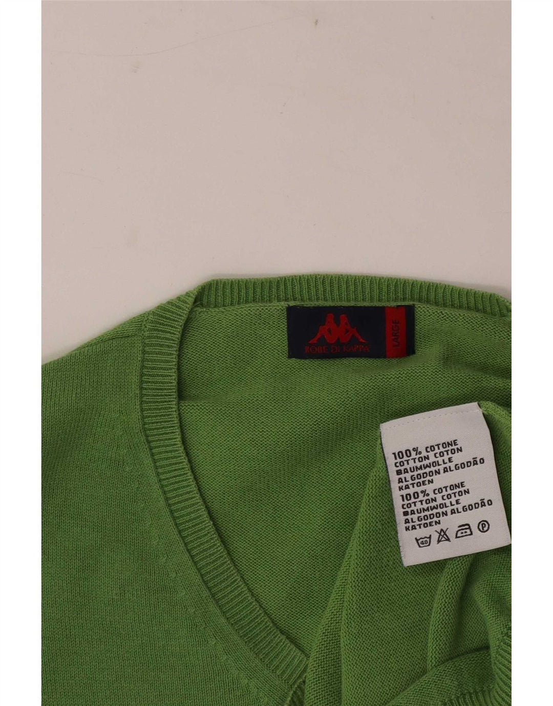 Męski sweter Kappa z dekoltem w szpic, duży, zielony, bawełniany