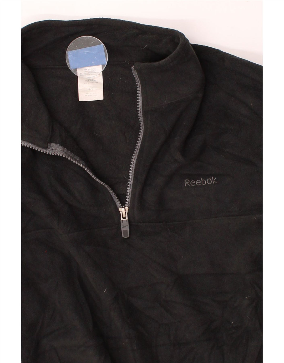REEBOK Mens Zip Neck Fleece Jumper Large Black Colourblock Polyester Vintage Reebok and Second-Hand Reebok from Messina Hembry 
