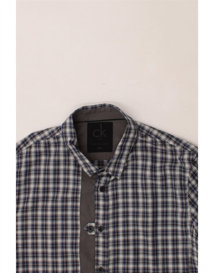 CALVIN KLEIN JEANS Mens Shirt 2XL Navy Blue Check Cotton Vintage Calvin Klein Jeans and Second-Hand Calvin Klein Jeans from Messina Hembry 
