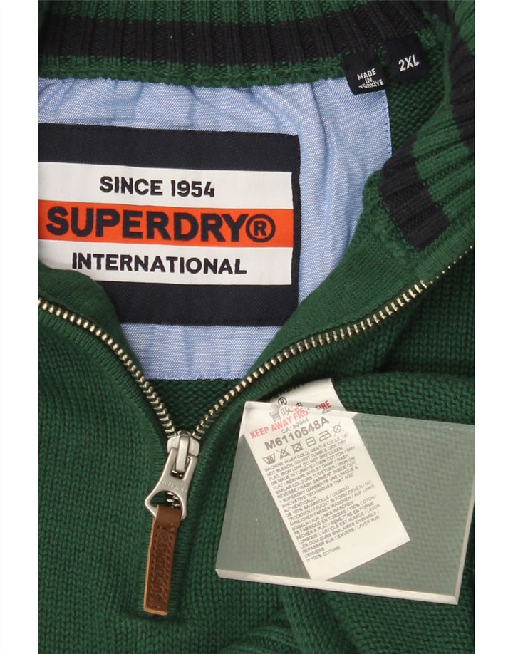 SUPERDRY Męski sweter zapinany na zamek, 2XL, zielona bawełna