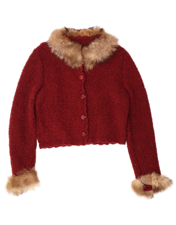 Damski sweter rozpinany w stylu vintage, UK 12, średni burgund