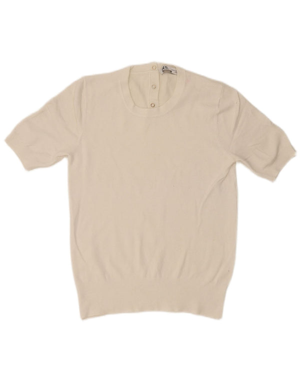 Damski sweter Zara z krótkim rękawem i okrągłym dekoltem UK 12, średni biały