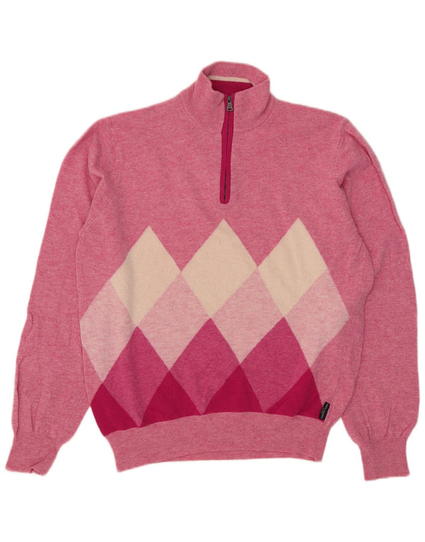Męski sweter zapinany na zamek Marina Yachting, duży, różowy Argyle/Diament