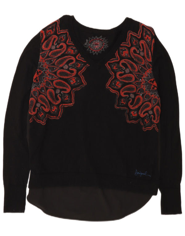 Damski sweter Desigual z dekoltem w kształcie litery V, UK 20 2XL, czarny Paisley