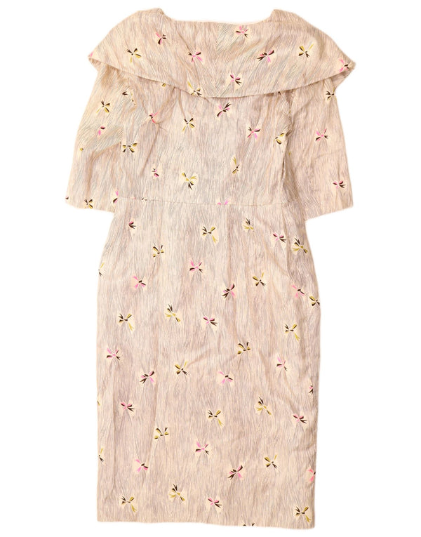 Damska sukienka typu shift w stylu vintage UK 12 w kolorze średniego beżu w kwiaty