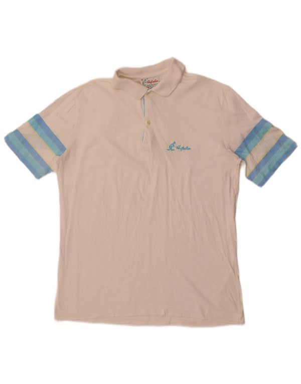 AUSTRALIAN L'ALPINA Mens Polo Shirt IT 46 Small White Colourblock Cotton