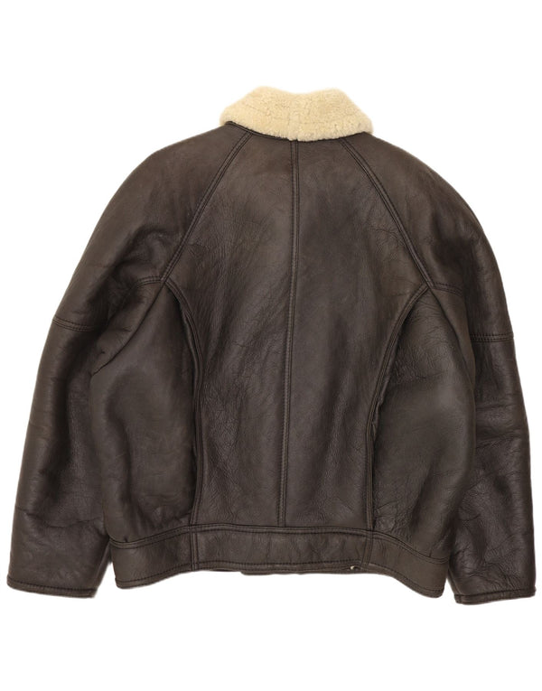 Vintage męska kurtka shearling IT 52 XL brązowa skóra