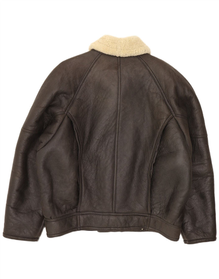 Vintage męska kurtka shearling IT 52 XL brązowa skóra