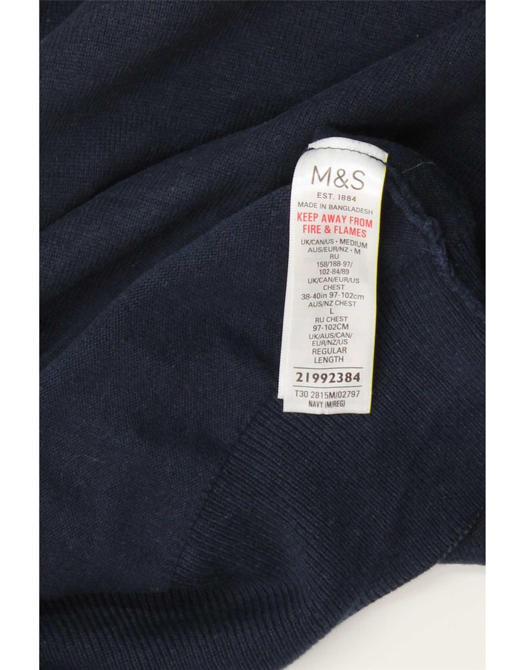 Marks & Spencer Męski sweter z okrągłym dekoltem, średni granatowy, bawełniany