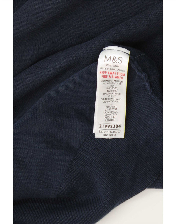 Marks & Spencer Męski sweter z okrągłym dekoltem, średni granatowy, bawełniany