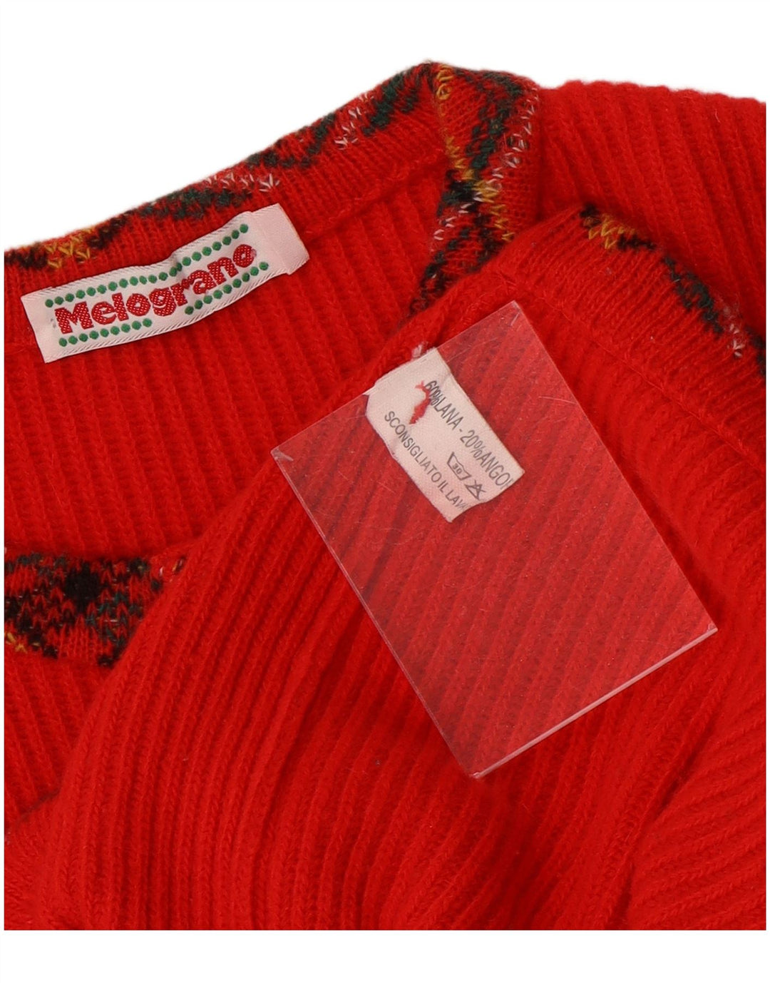 Sweter damski w stylu vintage, kardigan UK 12, średni czerwony Argyle/diamentowa wełna