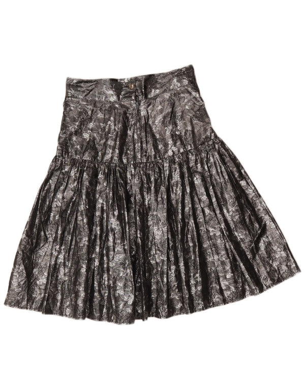 Vintage damska spódnica w kształcie litery A z wysokim stanem IT 42 Medium W26 w kolorze srebrnym w kwiaty