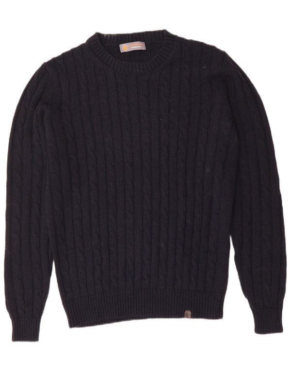 Vintage męski sweter z okrągłym dekoltem, średni granatowy akryl