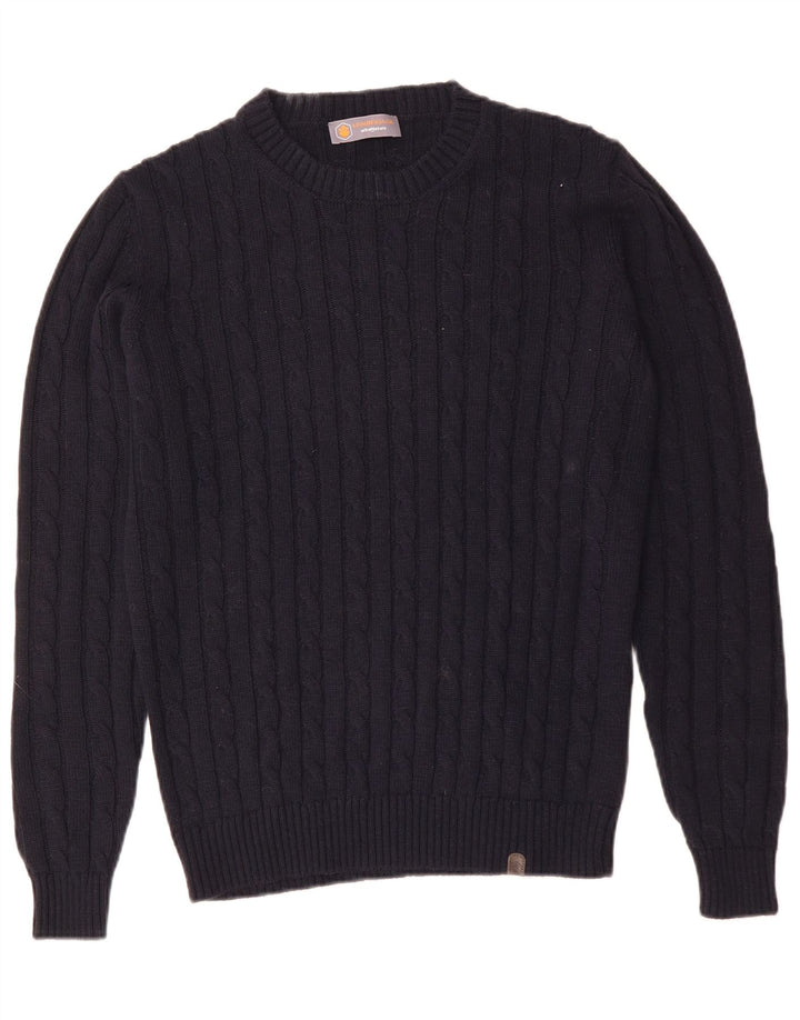 Vintage męski sweter z okrągłym dekoltem, średni granatowy akryl