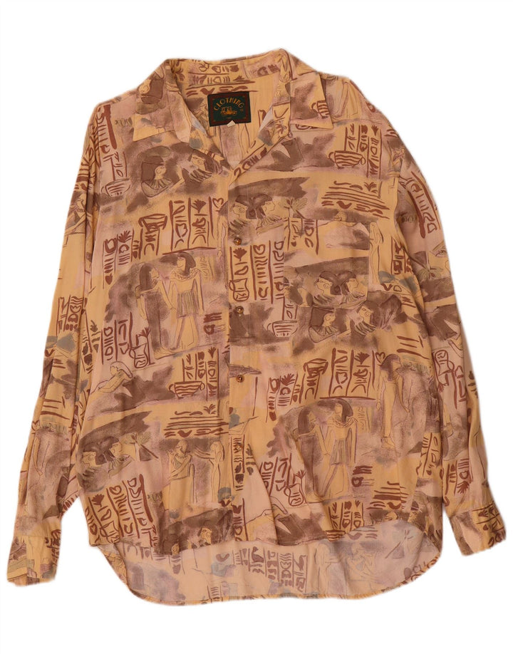 Męska koszula w stylu vintage z grafiką XL, beżowa wiskoza